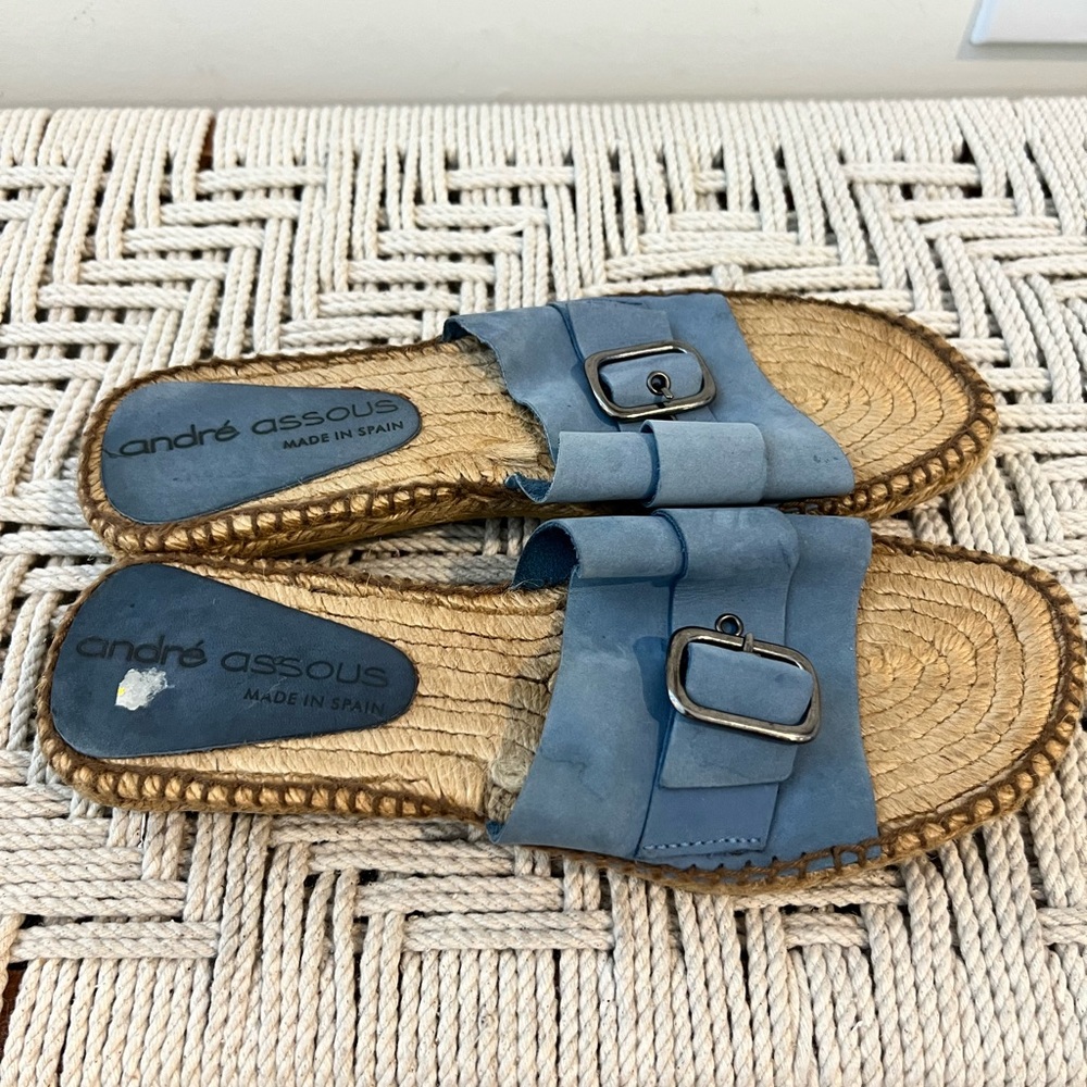 Andre Assous Blue and Tan Espadrille Sandals